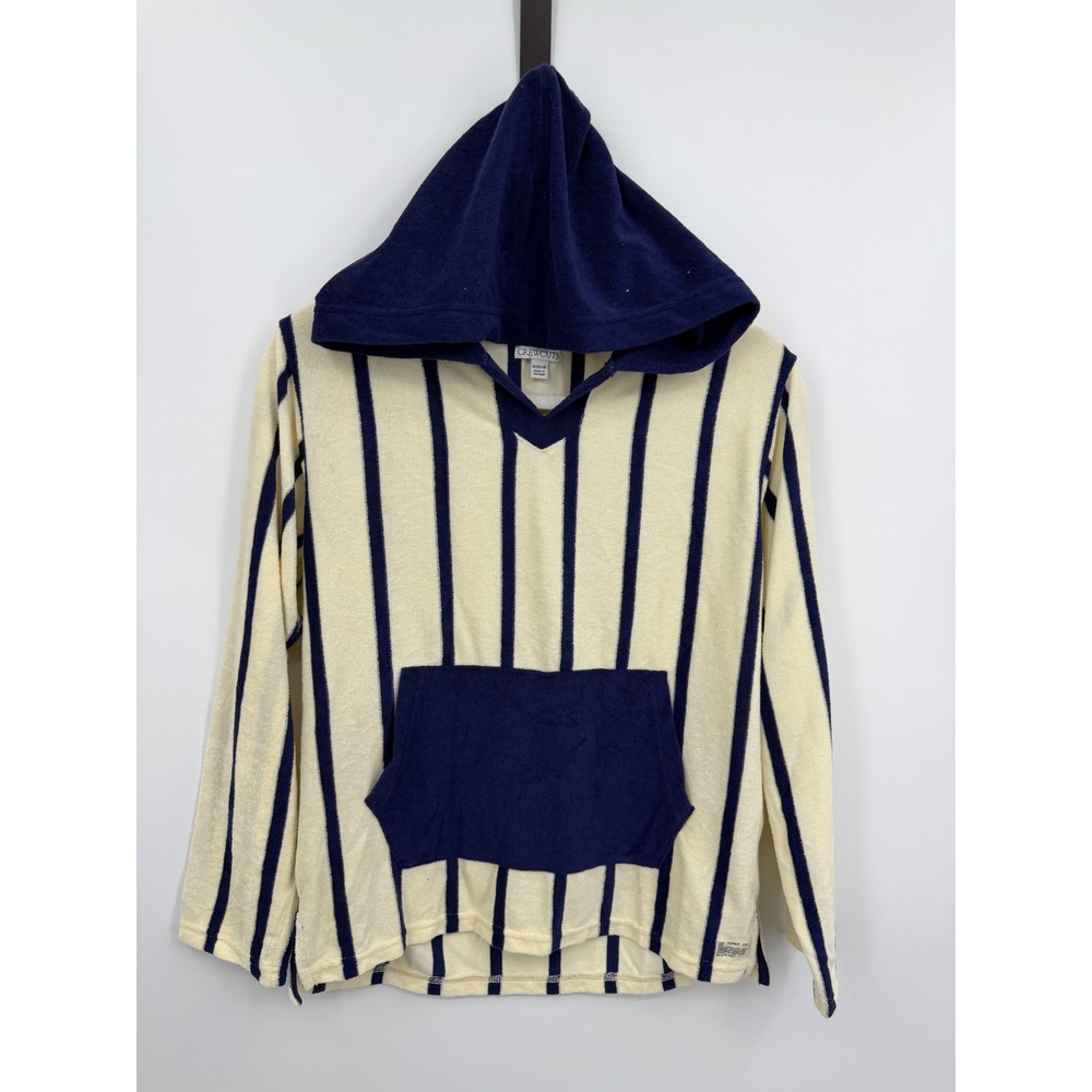 Crewcuts J.Crew Terry Cloth Hoodie Kids XL 12-13 Cream Navy Striped‎ CG651
